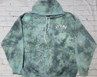 Moletom com capuz, camiseta, blusa de gola redonda, moletom personalizado com estampa tie-dye do Philadelphia Eagles, usado pelos Eagles.