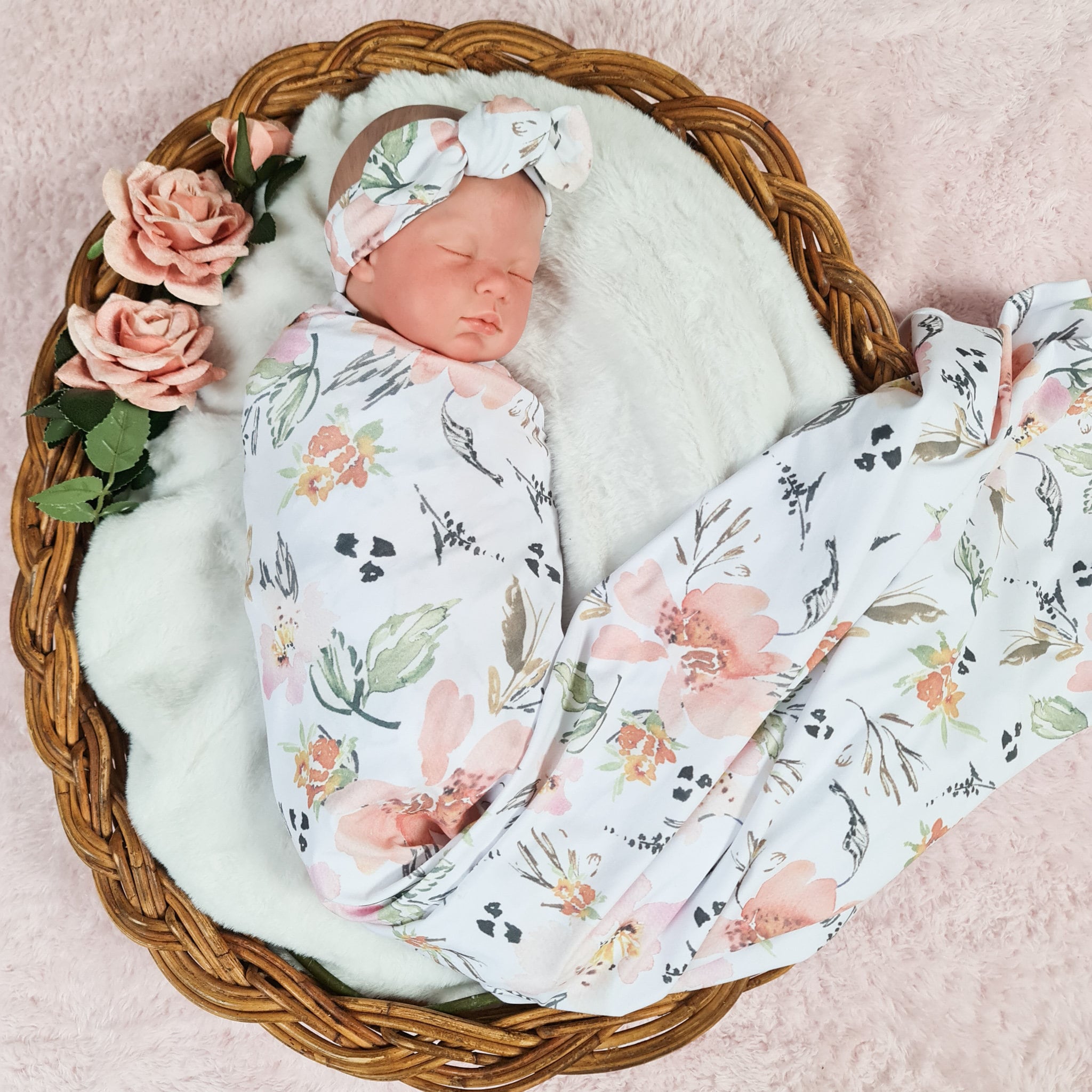 Floral Baby Swaddle Blanket Set Baby Girl Swaddle. Floral Baby Swaddle Wrap and Bow. Newborn Receiving Blanket. Baby Shower Gift Etsy Canada