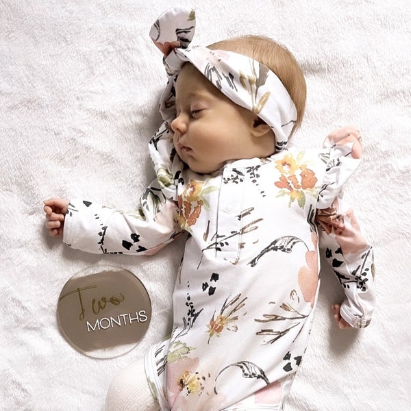 Baby Girl Bodysuit Long Sleeves Babygrow Newborn Vest Flowers / Baby Shower Gift / Baby Arrival Outfit / Newborn Baby Clothes Floral