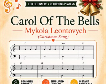 Carol Of The Bells Piano Sheet Music | Christmas Piano Score | Simplified Arrangement | PDF | Xmas Song
