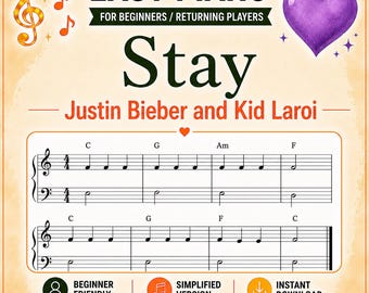 Stay Piano Sheet Music | Belieber | Easy Piano for Beginners - PDF | Simplified Arrangement