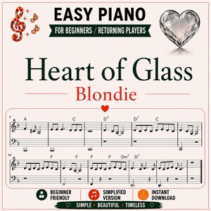 Heart of Glass Sheet Music - Easy Piano PDF - Dance Music - Disco Song - Score - Simplified Piano Arrangement - With Note Names