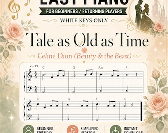 Tale As Old As Time Easy Piano Sheet - Beauty and the Beast - Simplified Arrangement - PDF