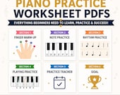Piano Practice Worksheets PDF, Beginner Piano Lesson Printable, Note Reading and Rhythm Training Pages