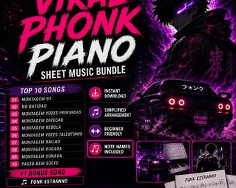 Phonk Piano Noter - Viral Phonk Songs Bundle - Anime Song - Förenklat Arrangemang - PDF Nedladdning