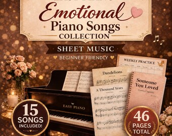 Emotional Piano Sheet Music Collection – 15 Simplified Digital Piano Printable PDF Songs