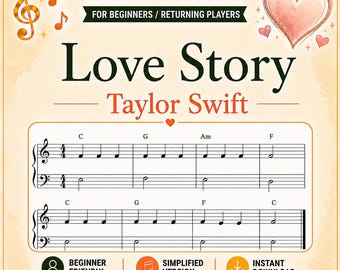 Love Story Piano Sheet Music - Note Names - Simplified Arrangement - Swifties Gift - PDF - Easy Piano