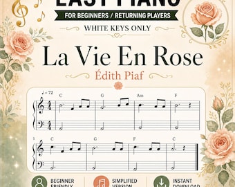 La Vie En Rose Easy Piano Sheet Music - Note Letters - PDF Download - White Keys