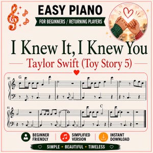 Partition I Knew It I Knew You - Chanson thème de film d'animation - PDF piano facile - Arrangement de piano simplifié avec lettres de note