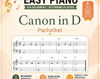 Canon in D Easy Piano Sheet Music PDF - Pachelbel - Wedding Music Download - Note Names