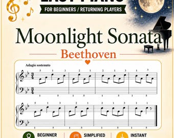 Moonlight Sonata Sheet Music - Easy Piano Sheet - Beethoven - Classical Piano Pieces - Instant Download PDF