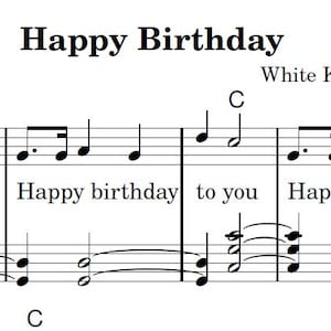 Happy Birthday Piano Sheet Music, White Keys, Easy Sheet Music, Piano Sheet Music, Birthday Song, Digital Sheet Music, Happy Birthday Song