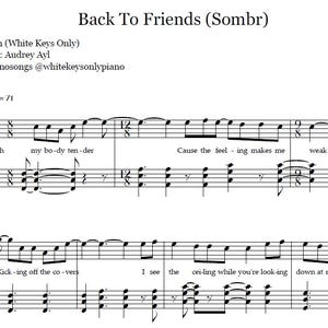 Back To Friends, Sombr, Easy Sheet Music, Pop Piano, Back to Friends Piano, Music for beginners, Piano Sheet Music, Digital sheet music