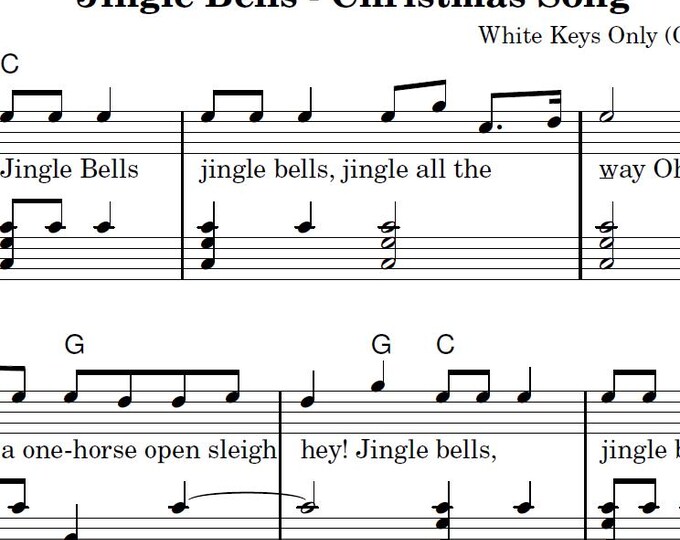 Jingle Bells Easy Piano Sheet, Simple Piano Songs, Christmas Carol ...