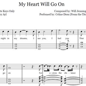 My Heart Will Go On, Piano Sheet Music, Titanic, Piano Notes, Celine Dion, Easy Sheet Music, Piano Player, Digital Sheet Music,Titanic Music