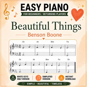 Partitura para piano de Beautiful Things – Partitura para imprimir – Download digital – Arranjo simplificado – PDF