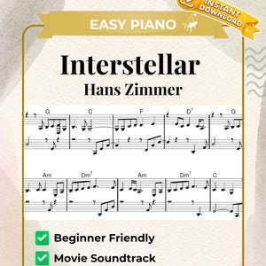 Partitura para Piano Fácil de Interestelar, Músicas Famosas do Filme para Tocar, Piano para Iniciantes, PDF