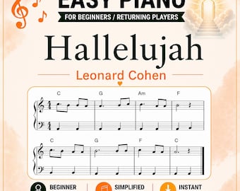 Hallelujah Piano Sheet Music - Simplified Arrangement PDF - Leonard Cohen Score Sheet - White Keys Only