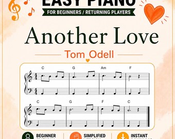 Another Love Piano Sheet Music - Simplified Piano Arrangement PDF - With Note Names