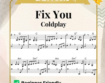 Fix You Easy Sheet Music, Relaxing Piano Music, Simplified Arrangement for Beginners, PDF