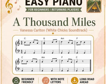 A Thousand Miles Piano Sheet Music – Printable PDF Notes - Easy White Keys Only Arrangement