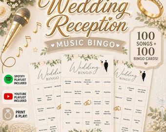 Bingo z muzyką weselną – gry dla druhen – 100 piosenek i kart – w zestawie playlista – pobierz plik PDF