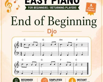 End of Beginning Piano Sheet Music Simplified Arrangement for Beginners PDF - White Keys Only
