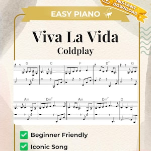 Viva La Vida Easy Piano Bladmuziek, beginnerspiano, digitale download, vereenvoudigd arrangement
