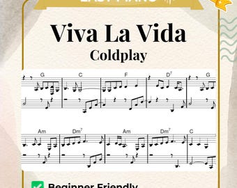 Viva La Vida Easy Piano Sheet Music, Beginners Piano, Digital Download, Simplified Arrangement