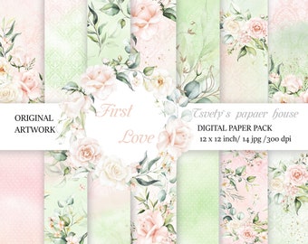 Wedding Digital Paper, Seamless Flower Pattern, Blush Floral Wallpaper, Bridal Scrapbook, Pink Peony Designs, Wedding Planner, Polka Dots