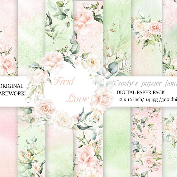 Wedding Digital Paper, Seamless Flower Pattern, Blush Floral Wallpaper, Bridal Scrapbook, Pink Peony Designs, Wedding Planner, Polka Dots