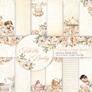 Bébé fille papier numérique pivoine fleurs scrapbooking chambre d'enfant fond baby shower fournitures maman et bébé artisanat imprimable