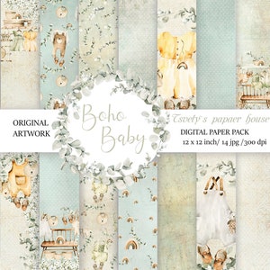 Baby Digitales Papier, Boho, Shabby Chic, Neugeborenen Nahtlose Datei, Baby Scrapbook Papier, Kinderzimmer Muster, Baby Mädchen Junge, Scrapbook Papier