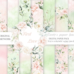 Digitales Hochzeitspapier, Nahtloses Blumenmuster, A4, Blush Floral Wallpaper, Braut Scrapbook, Pink Pfingstrose Designs, Hochzeitsplaner, Polka Dot