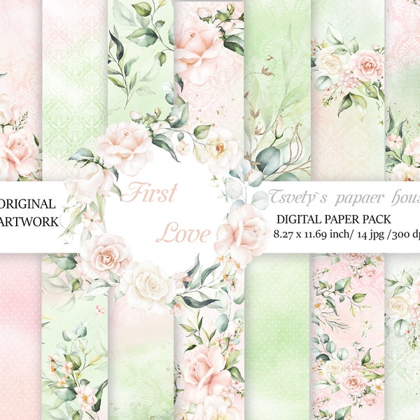Papel digital para bodas, patrón de flores sin costuras, A4, papel tapiz floral rubor, álbum de recortes nupcial, diseños de peonía rosa, planificador de bodas, lunares