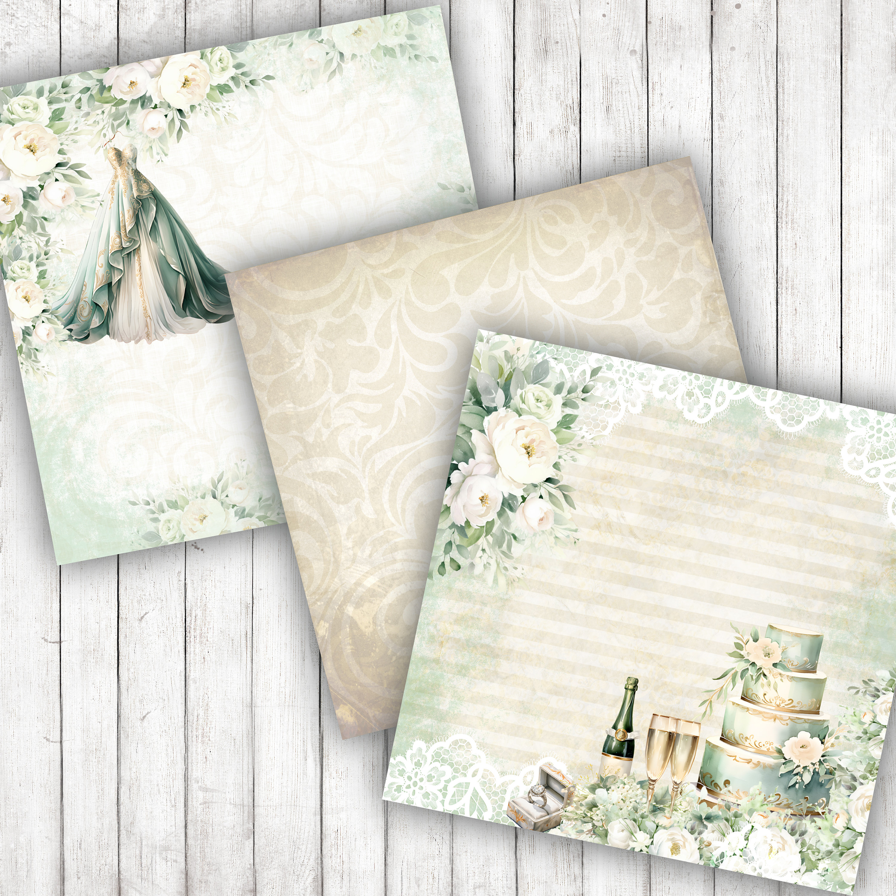 Wedding Floral Designer Paper Floral Scrapbook Green and Gold Love Wedding Floral Designer Paper Floral Scrapbook Green and Gold Love