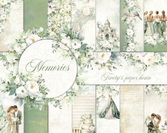 Wedding floral designer paper  floral Scrapbook  green and gold Love Background  Floral print craft Bridal Scrapbook
