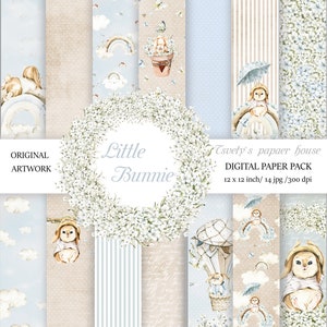 Sweet Baby Boy Digital Paper Scrapbook Background Children Bluen Pattern Girl DIY Printable Newborn Shower Birtday Stickers Cards