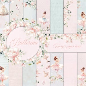 Paquete de papel digital bailarina rosa, álbum Girl Scrapbook, patrón de flores, niña, ballet, kit de efímeras imprimibles cruzadas, diario basura