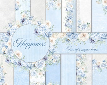 Hochzeit Digital Papier, Blau Floral Wallpaper, Braut Scrapbook, Blaue Pfingstrose Designs, Hochzeitsplaner