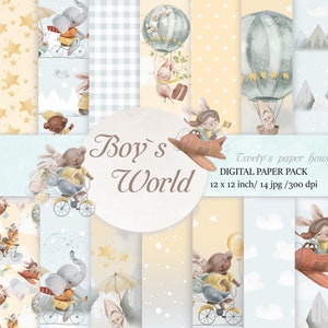 Baby Boy Carta digitale Sweet Cars Scrapbook Sfondo Bambini Blu Pattern Boy Fai da te Stampabile Neonato Doccia Birtday Adesivi Carte