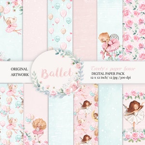 Bebê menina papel digital ballet scrapbook fundo crianças blush mente padrão menina diy impressão recém-nascido chuveiro aniversário adesivos cartões