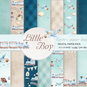 Baby Boy Digital Paper Sweet Cars Scrapbook Fondo Niños Patrón Azul Niño DIY Imprimible Recién Nacido Ducha Birtday Stickers Tarjetas