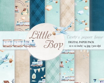 Baby Boy Digital Paper Sweet Cars Scrapbook Background Children Blue Pattern Boy DIY Printable Newborn Shower Birtday Stickers Cards