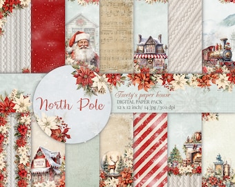 Traditional Christmas Digital Paper Tree Scrapbook  Winter Knitten Background Gifts Supplies Planner Stickers DIY Printable Craft