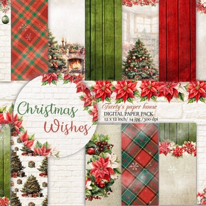 Traditional Christmas Digital Paper Tree Scrapbook Winter Wooden Background Gifts Supplies Planner Stickers DIY Printable Craft