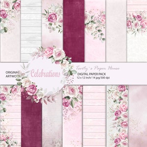 Hochzeit Digital Papier, Nahtlose Blumenmuster, Blush Blumen Tapete, Braut Scrapbook, Rosa Pfingstrose Designs, Hochzeitsplaner, Polka Dots
