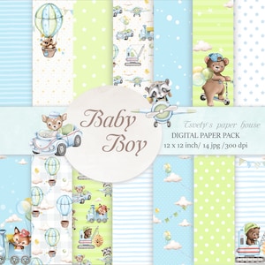 Baby jongen digitale papier zoete auto's scrapbook achtergrond kinderen blauw patroon jongen DIY afdrukbare pasgeboren douche birtday stickers kaarten