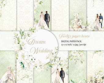 Papier numérique de mariage, fond d'écran floral blush, album de mariée, conceptions de pivoine rose, planificateur de mariage