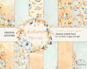 Autumn Paper Pack Fall Background Pumpkin Scrapbook Watercolor Halloween DIY Pack Thanksgiving Digital Planner Supplies Seasonal Orange Red